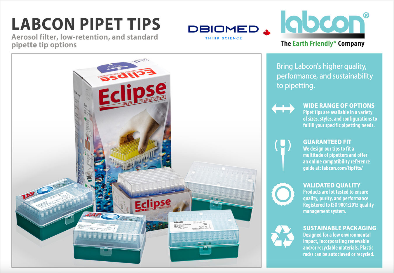 Labcon Filter, Low Retention and Standard pipette tip options product variant info sheet and graphic